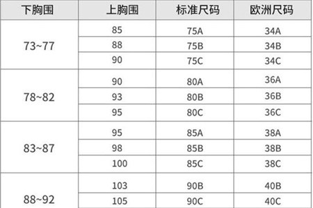 按身高体重穿内衣表图片